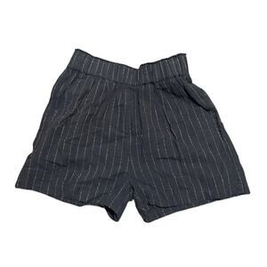 OAT New York Linen Cotton Blend Navy Camel Striped High Rise Shorts (S)